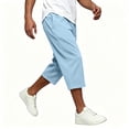thumbnail image 6 of Capris Sweatpants for Men Wide Leg Drawstring Below Knee Shorts Light Blue Crooped Pants with Pockets Size L, 6 of 8