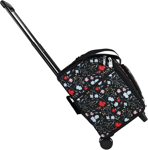 Everything Mary Rolling Sewing Machine Storage and Transport Tote, Red Floral with Wheels, Crafting Tote