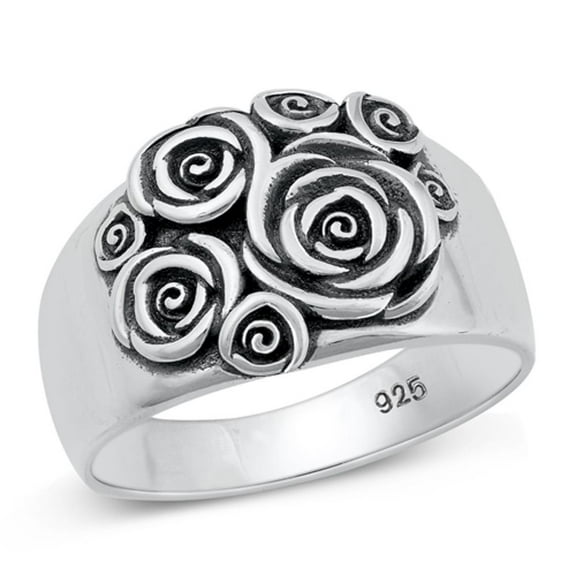 Wholesale Roses Ring .925 Oxidized Flowers Sterling Silver Band Jewelry Female Male Unisex Size 6