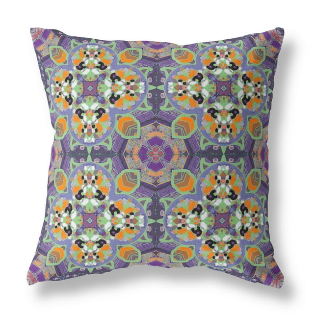Amrita Sen CAPL546FSDS-ZP-20x20 Clover Leaf Floral Suede Zippered Pillow with Insert Purple Green