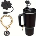thumbnail image 1 of 1 juego (excluyendo la taza) cubierta de pajita de silicona con asa, letra del asa de la taza de agua, adecuado for varias tazas de agua, juego de accesorios for tazas de agua, 1 of 2