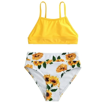 

Swimwear For Girls Ruffles Swimwear Outfits Hollow Bikini Summer Kids Swimsuit Girls Set Sunflower & Letter Graphic Bikini Swimsuit Girls Swimwear(Size:9 Years)
