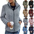 thumbnail image 7 of Yokua Women's Winter Fleece Jacket Plush Faux Fur Zipper Long Sleeve Stand Collar Coat with Pockets, 7 of 7