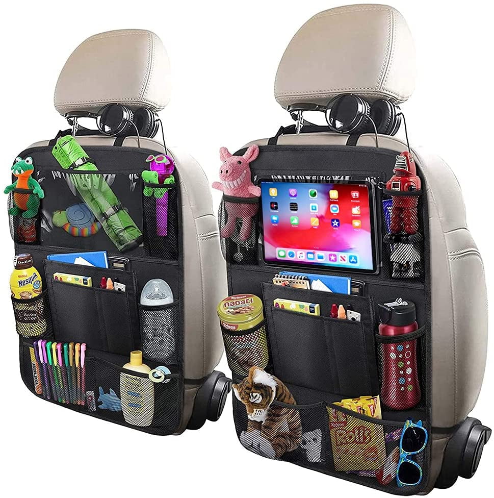 Car Backseat Organizer Kick Mat Seatback Protector iPad Tablet Holder,Touch Screen Pocket for Tablets up to 9.5 Wide with Storage Bag for Baby Kids Diaper Wipes Toys Snacks Travel Accessories 
