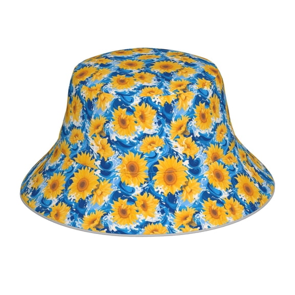 Balery Blue Ocean Wave Sunflower Sun Hats for Men Women Bucket Hat UPF 50  Buckey Hat Boonie Hat Foldable UV Protection Hiking Beach Fishing Summer