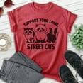 thumbnail image 2 of Support Your Local Street Cats T-shirt, Unisex Women's Men's Shirt, Possum Raccoon Skunk Animal Lover, Heather Red, 3X-Large, 2 of 6