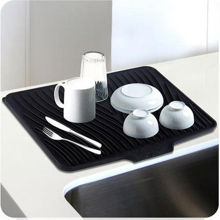 

Silicone Drying Mat 16 X13 With Built-in Drain Lip Heat-Resistant Eco-friendly Hygienic Drying Pad Leak-Proof and Non-Slip Silicone Dish Drying Mat for Kitchen Counter or Sink（Black 16X13）