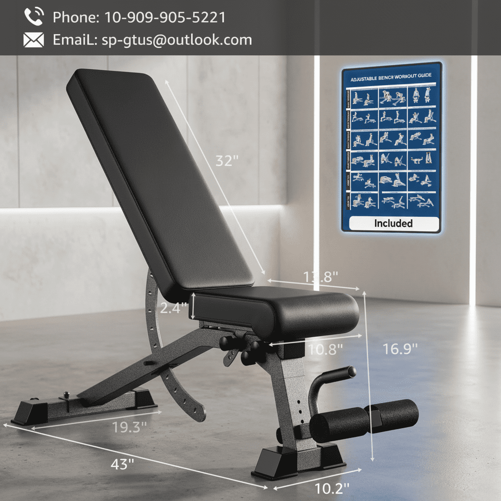 USLIM Adjustable Strength Training Bench, Flat Incline Decline Design, 12 Backrest Positions, 4 Seat Adjustments, 1200 lb Capacity