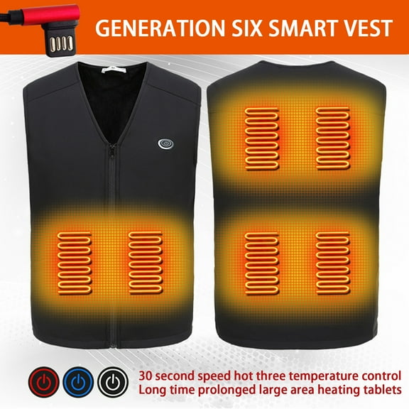karymi Black and Winter Men's and Women's New USB Charging Heating Vest Plus Velvet Thickening Warm Heating Vest