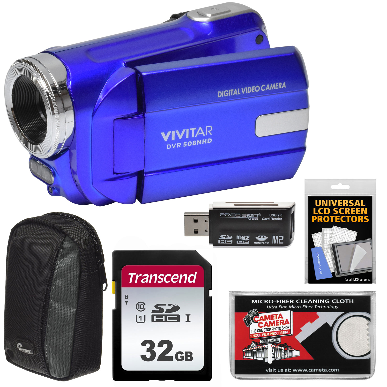 Vivitar DVR-508 HD Digital Video Camera Camcorder (Blue) with 32GB Card