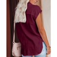 thumbnail image 5 of Single Breasted Blouse Button Front Pure Color Turn Down Collar Short Sleeved Blouse for Women Summer Burgundy XL, 5 of 7