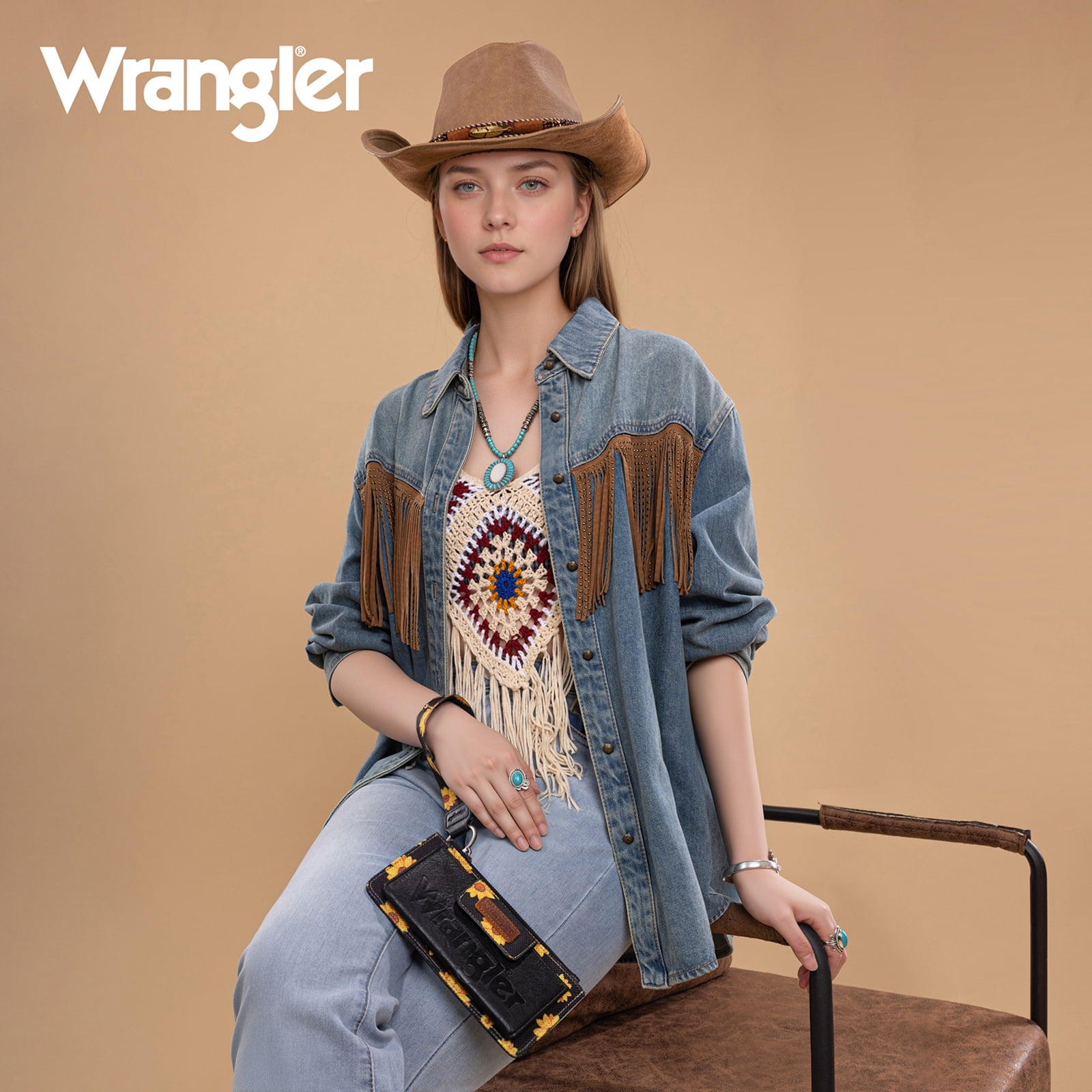 Wrangler Purses for Women Western Clutch Purse Rfid Wallet Womens, Sunflower-Black