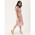 thumbnail image 4 of DressBerry Women’s Printed Poly Crepe Dress Collared V Neck Flared Short Puffed Sleeves Knee Length Regular Wear Light Weighted Casual Summer One Piece, 4 of 7