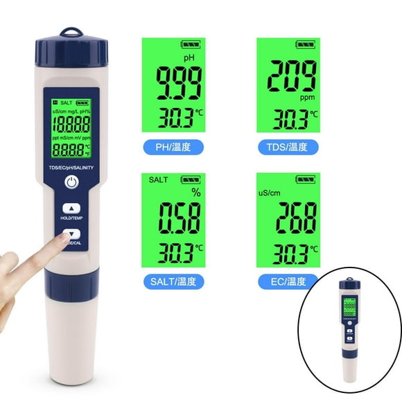 High Accuracy 5 in 1 Salinity Tester for Salt Water, Pool Salt Tester, Digital Salinity Meter, IP67 Waterproof Salinity Water Test Kit for Swimming Pool, Aquariums, Seawater & Koi Fish