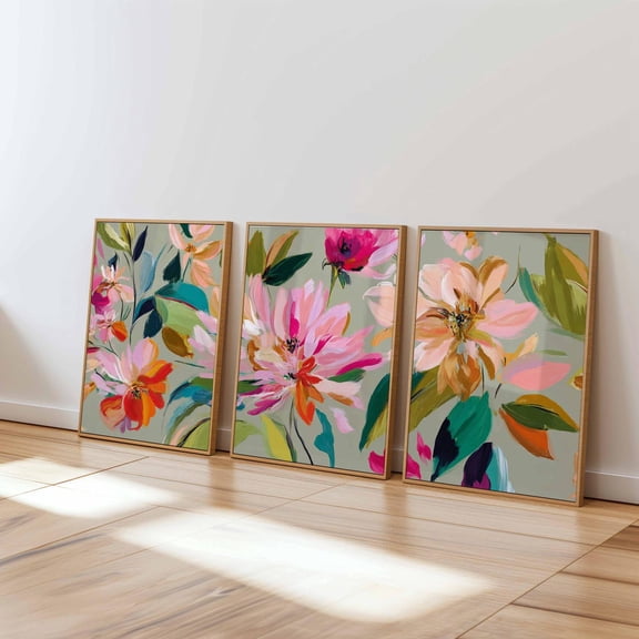 Abstract Floral Wall Art Colorful Modern Flower Bright Botanical Set 3 Unframed Paper Print 8x12