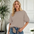 thumbnail image 2 of VOUZZA Womens Puff Sleeve Pullover Top Short Sleeve Crewneck Solid Loose Fit Casual Sweatshirt, 2 of 5