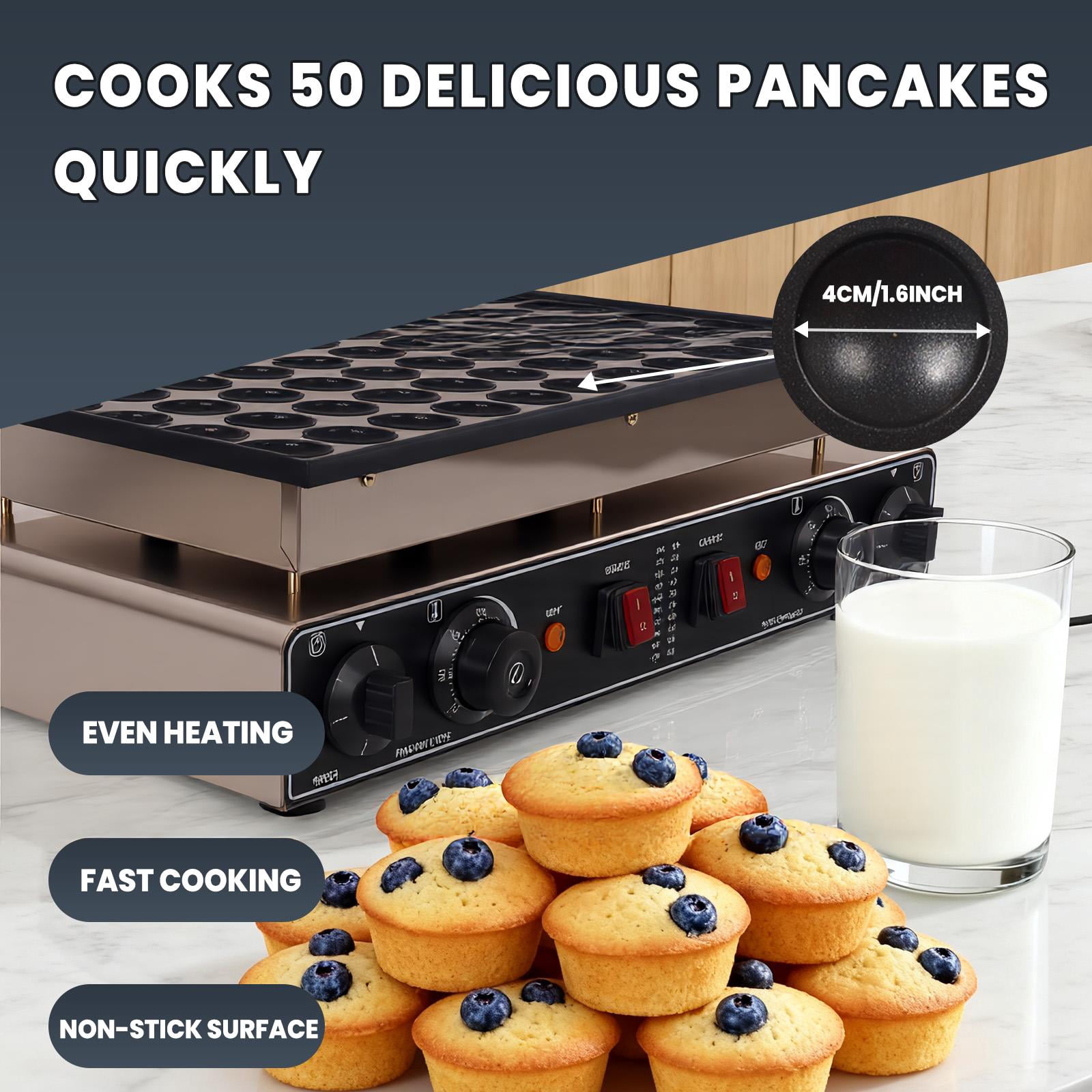 Tanfengu 1800W  Mini Pancake Maker, 50-Hole Electric Baker Machine , Electric Nonstick Waffle Maker with Non-stick, Adjustable Temperature & Timer,Black