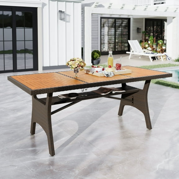 Alpha Joy Outdoor Acacia Wood Patio Dining Table for 6-8 Person, Dark Brown