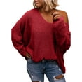 thumbnail image 2 of Spring Fall Women V-Neck Loose Knit Sweater Pullovers, 2 of 2