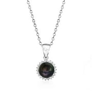 Ross-Simons 7-7.5mm Black Cultured Pearl Pendant Necklace With Diamond Accents in Sterling Silver, Women's, Adult