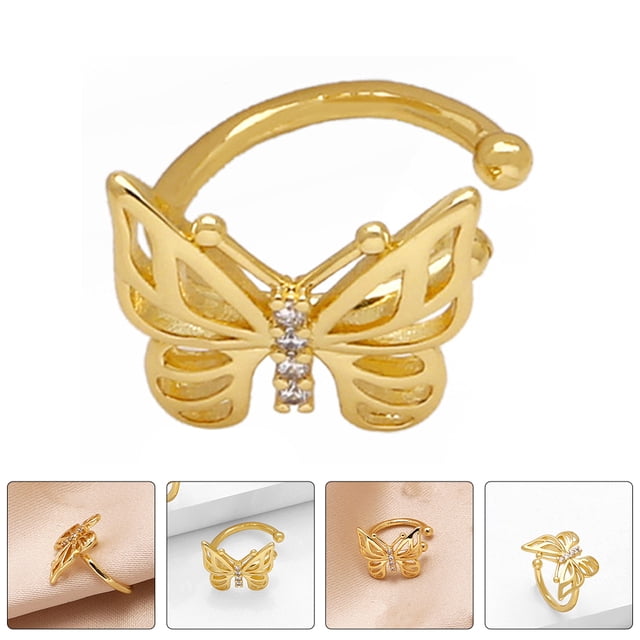 unbranded 1Par Aretes Clip on Butterfly Dorados Para Mujer Con Estilo Y Material