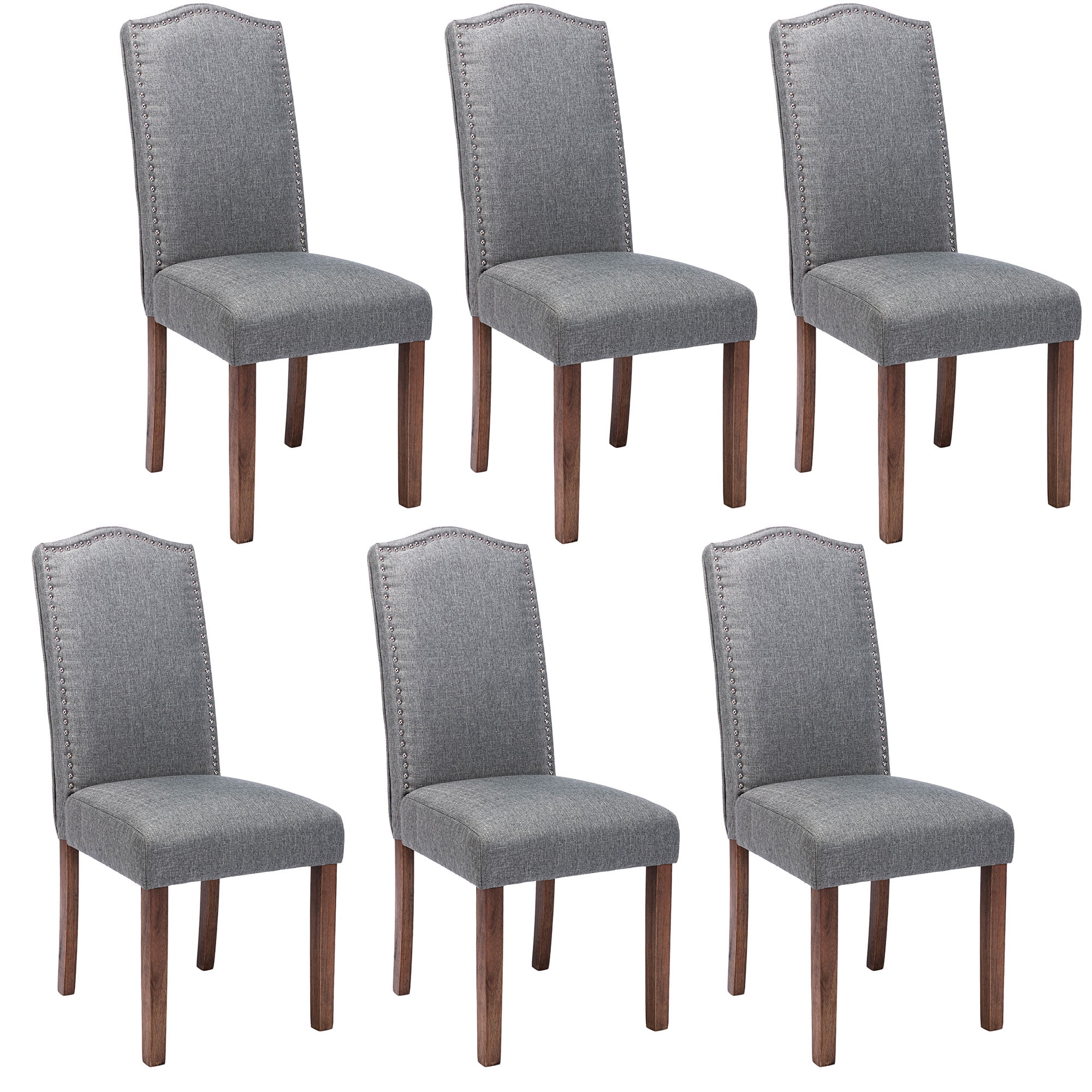 Snugway Dining Chair Grey Upholstered Parson Chair with Nailhead Trim