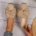 thumbnail image 3 of Rokment Bow Dressy Shoes for Women Ladies Bride Wedding Bowknot Fashion Casual Square Toe Low Heels Business Office Walking Flat Spring Fall Loafers Khaki Size 8.5, 3 of 6