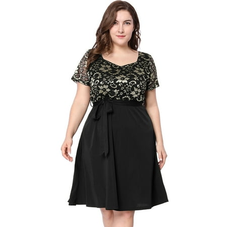 Lace Panel Button Detail Square Neck Dress