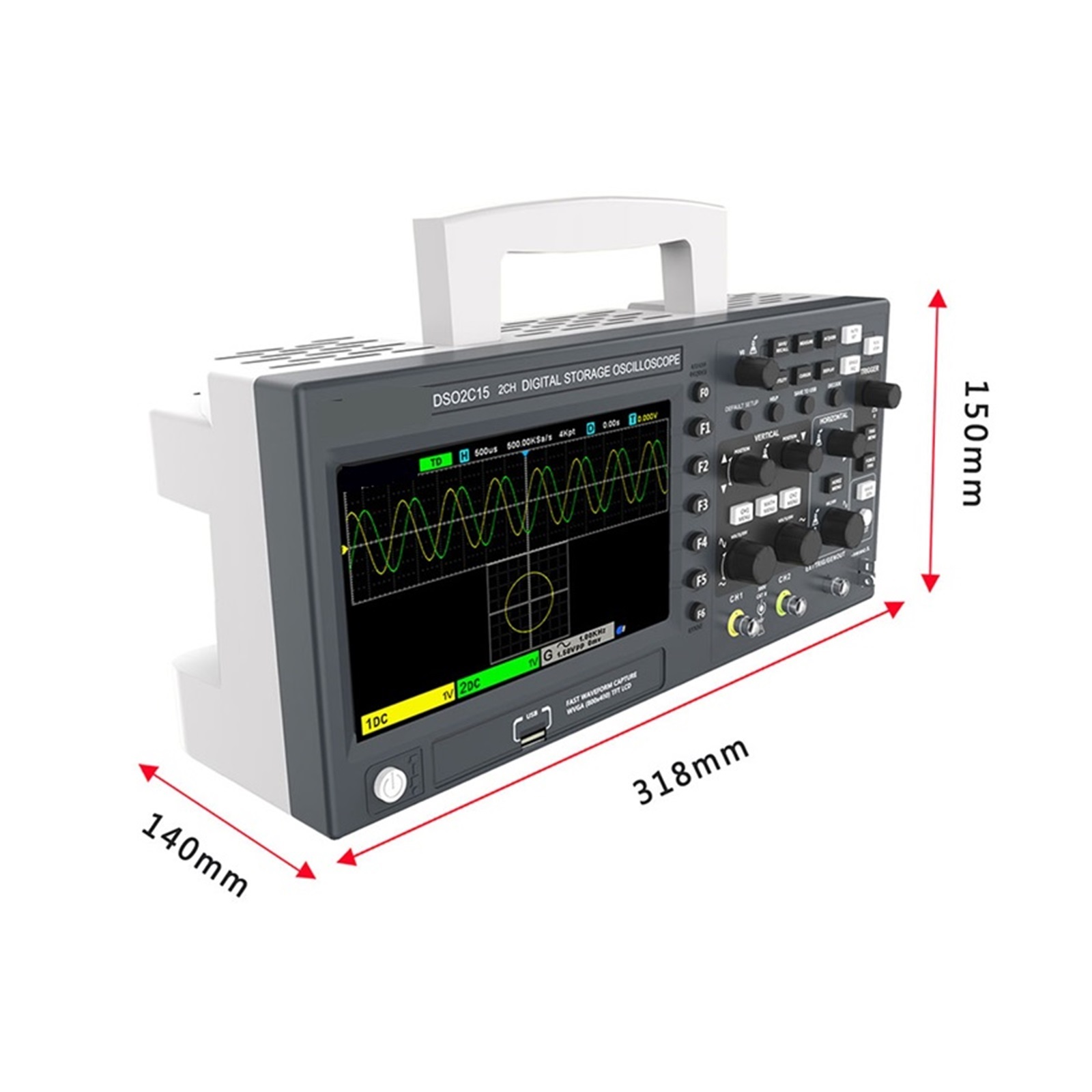 DSO2D15 Digital Oscilloscope DSO2C10 2D10 2 Channels 150MHz Osciloscópio 25MHz Signal Generator Voltmeter Frequency Meter ,Professional Designed