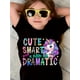 thumbnail image 1 of Unicorn-Themed Girls' Short Sleeve T-Shirt - Cute Cartoon Graphic with "Cute Smart & A Little Bit Dramatic" Print, Comfortable Cotton Round Neck Top for Youngsters, Perfect for Spring/Summer/Fall - A, 1 of 6