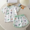 thumbnail image 2 of XZNPDUCQ Toddler Baby Girl Summer Clothes Cute Cotton Linen Outfits Bow Short Sleeve Shirts Tops + Ruffle Shorts 2 Piece Set Short T-shirt Sets 12-18 Months Green, 2 of 3