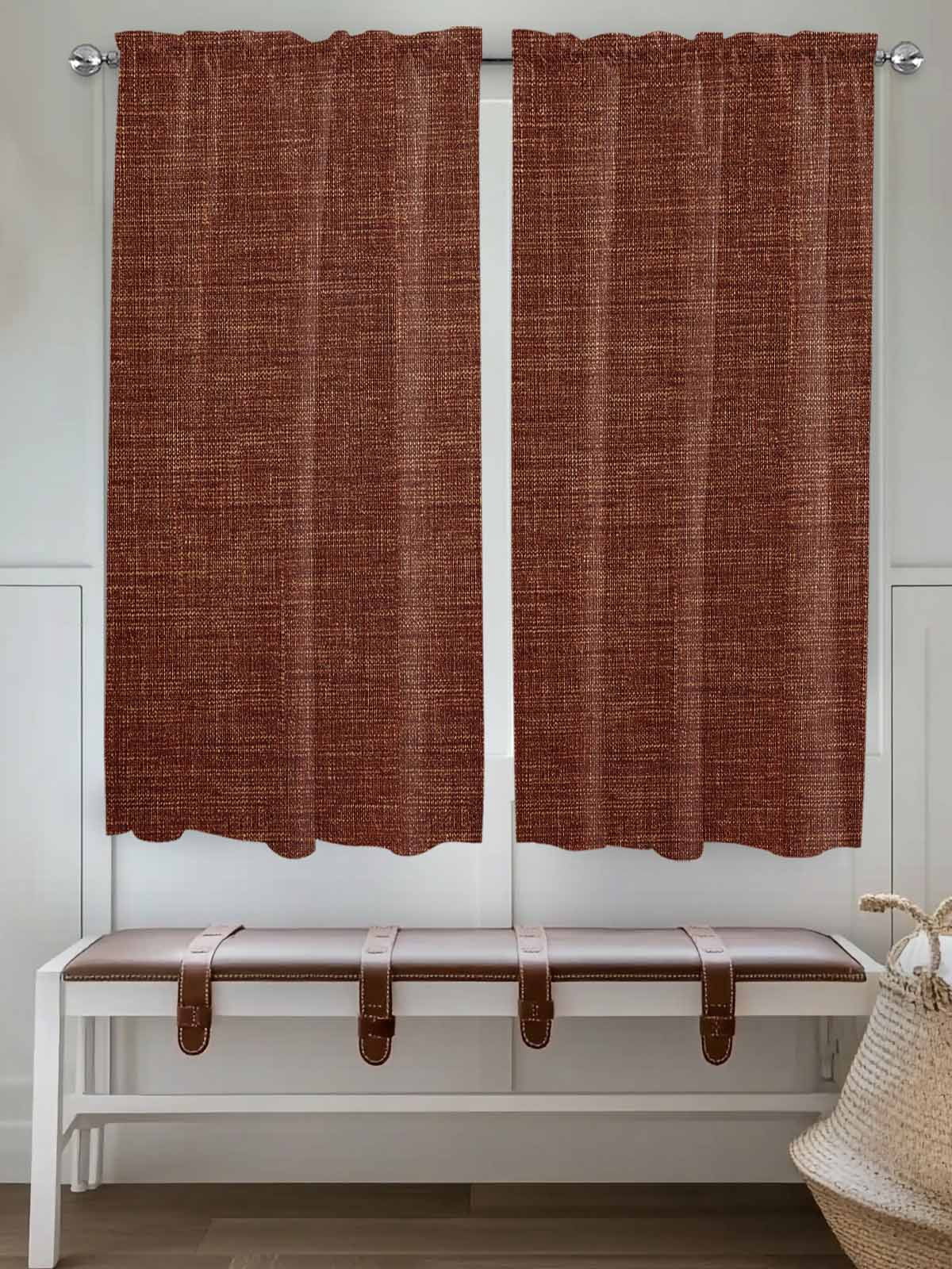 Dark Brown Bedroom Curtains 63 Inches length, Farmhouse Burlap Solid Brown Color Modern Linen Texture Window Treatment Curtain Drapes, Rod Pocket Curtain Panels for Living Room, 42"x63", 2 Panels