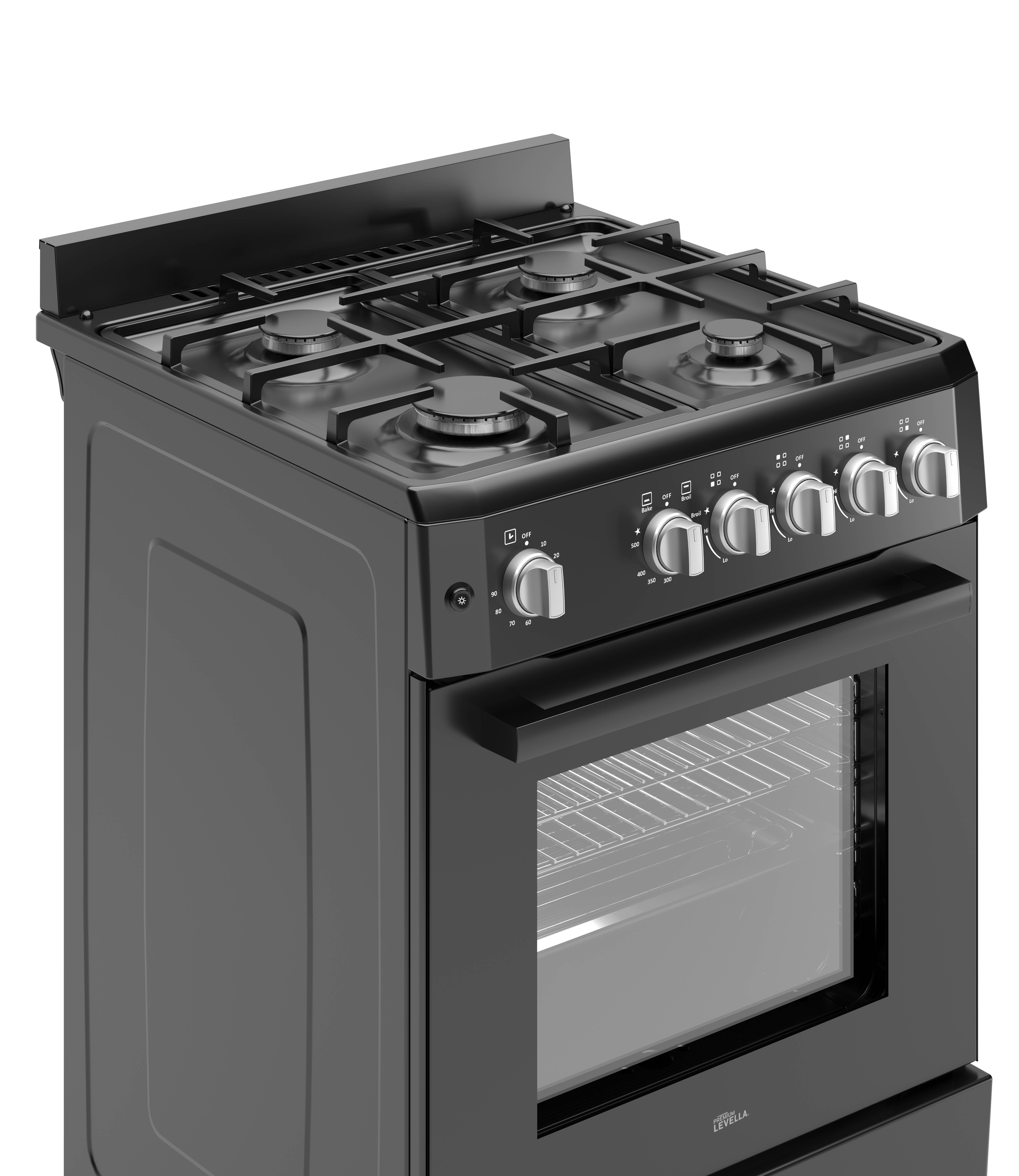 Premium Levella 24" Freestanding Gas Range with 4 Burners and 2.7 Cu. Ft. Oven Capacity in Black