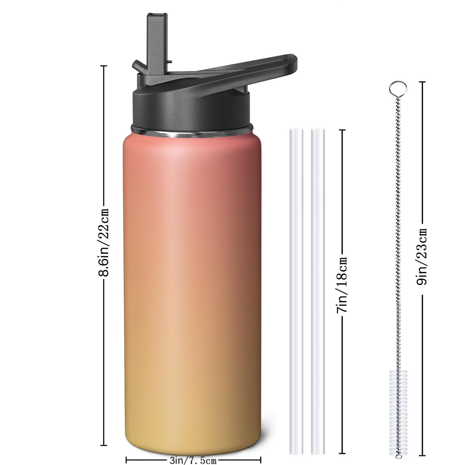 18oz Insulated Water Bottle with Straw & Cleaning Brush, Wide Mouth Stainless Steel Flask, Gradient Print