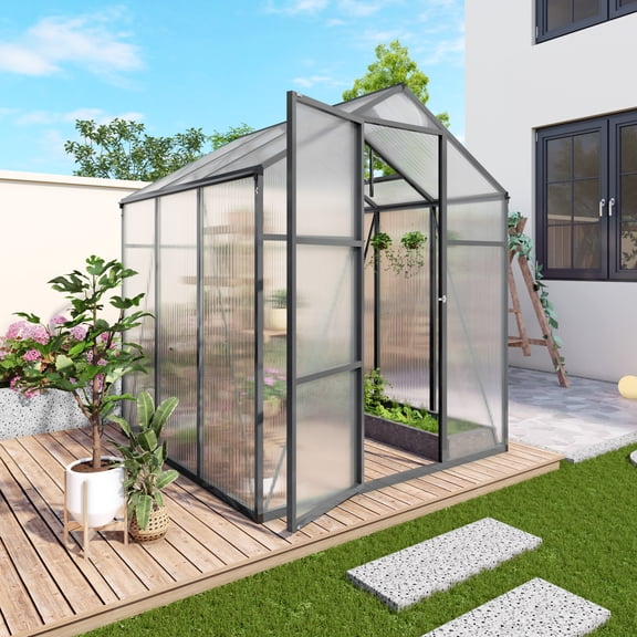 black windproofaluminum greenhouse 6x6 FT Polycarbonate Greenhouse Raised Base and Anchor Aluminum Heavy Duty Walk-in Greenhouses for Outdoor Backyard in All Season