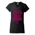 thumbnail image 2 of Wild Bobby Tough Guys Wear Pink Distressed Breast Cancer Awareness Women Standard V-Neck Tee, Black, Small, 2 of 6