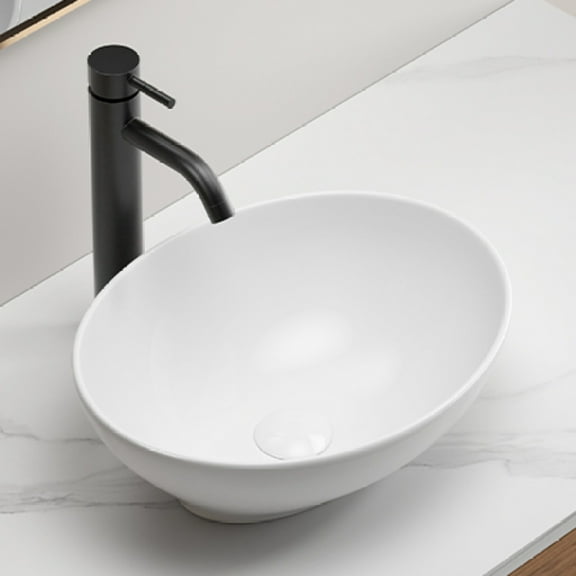 Oval Vessel Sink 16" x 13" Countertop Bathroom Sinks Modern Egg Shape Above Counter White Ceramic Small Sink Vessel Sinks for Bathrooms