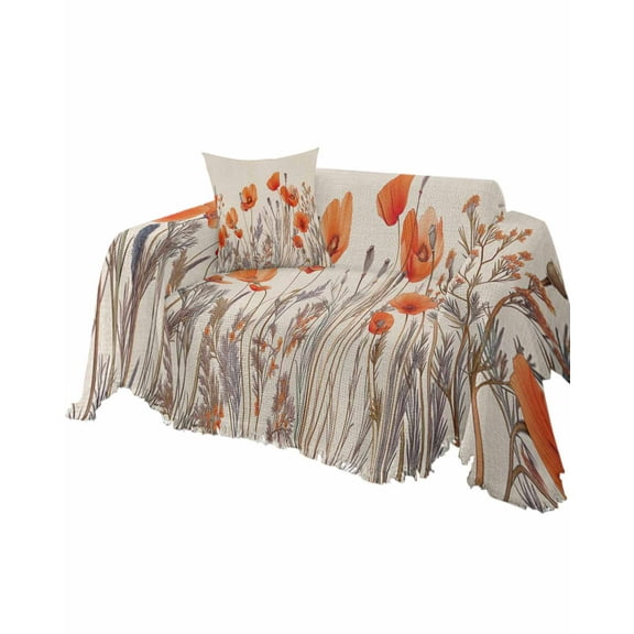 Vintage Flower Sofa Couch Covers for Dog,Washable Sectional Couch Slipcoverfor Loveseat with Tassels,Farmhouse Country Floral Leaf Orange Non Slip Sofa Throw Cover Blanket Large 71''x102''