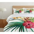 thumbnail image 6 of Ambesonne Floral Duvet Cover Set, Wild Tropical Orchid Flower Large Leaves Exotic Tropic Petals Picture, Decorative 3 Piece Bedding Set with 2 Pillow Shams, Queen Size, Fuchsia Forest Green Queen Fuchsia Forest Green, 6 of 7