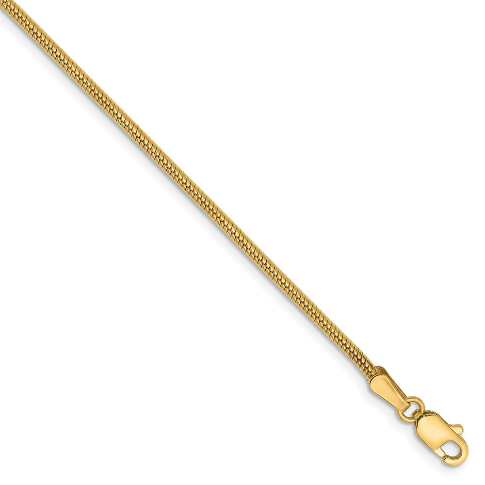 Women's 1mm 14k Yellow Gold Plated Round Snake Chain Link Bracelet 