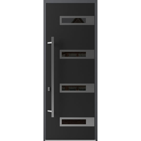 Front Exterior Prehung Steel Door / Ronex 0131 Black Enamel / Stainless Inserts Entry Metal Modern Painted W36x96 Right-hand
