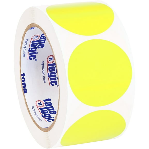 Tape Logic Removable Labels 2" Circle Fluorescent Yellow 500 /Roll DL1390FY