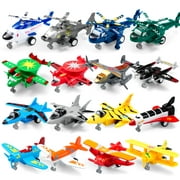 JOYIN 16 Pcs Pull Back Airplane Toys, Boys Plane Playset, Aircraft Including Helicopter, Jet, Fighter Jet, Bomber, Biplane, Gifts for Toddler Kids 2-8 Years Old