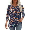 thumbnail image 3 of successthop Trendy Blouses for Women Plus Size 3/4 Sleeve Clothes Crewneck Button Vintage Print Pullover Shirt, 3 of 7