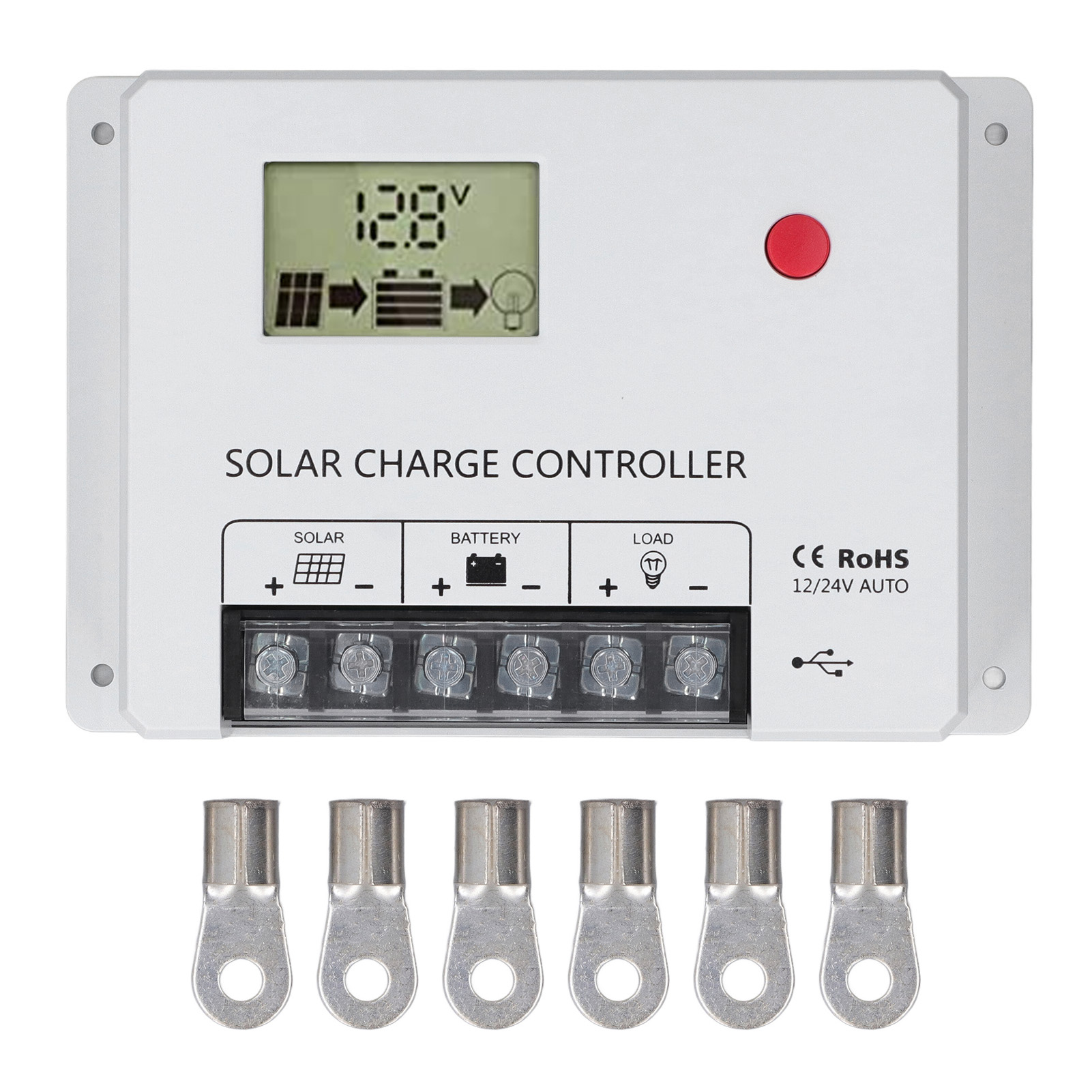 12V 24V Solar Charge Controller, 60A PWM Large LCD Display, Automatic Adjustment, Universal Regulator for Off-Grid Solar Power Systems