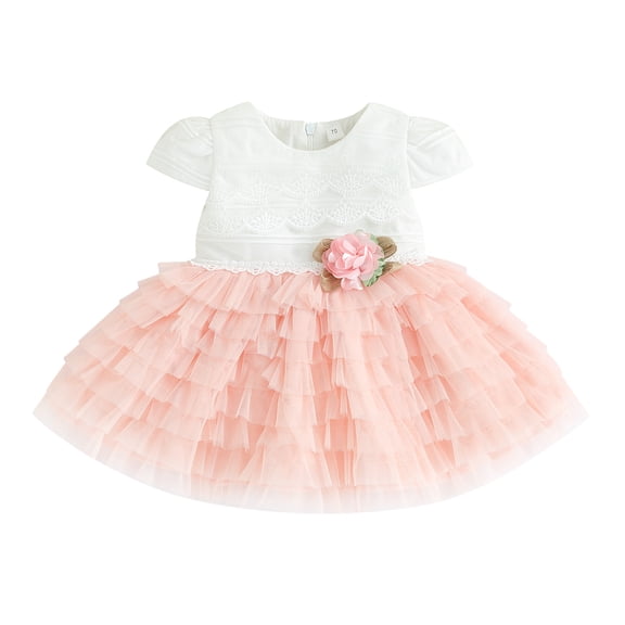 Bagilaanoe Newborn Baby Girl Party Dress Short Sleeve A-line Princess Dresses 6M 12M 18M 24M Infant Patchwork Tulle Skirt