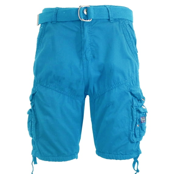 Mens Cargo Shorts Belted Cotton Twill Flat Front Washed Utility Pockets