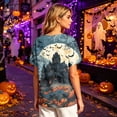 thumbnail image 7 of Halloween Shirts for Women Witch Hat Castle Print Henley Horror Blouse Spider Loose Fit Short Sleeve Vintage Spooky T-Shirt 3XL, 7 of 7