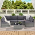 thumbnail image 3 of 7 Piece Patio Furniture Set, Aluminum Frame Wicker Woven Conversation Sectional Sofa with Square Coffee Table and Cushions, 3 of 8