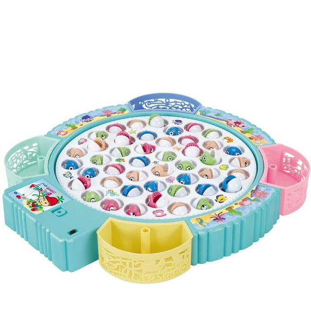 Juguetes magnéticos para juegos de pesca, juego de mesa giratorio con música que incluye 45 peces y 8 cañas de pescar, juguetes para fiestas para niños